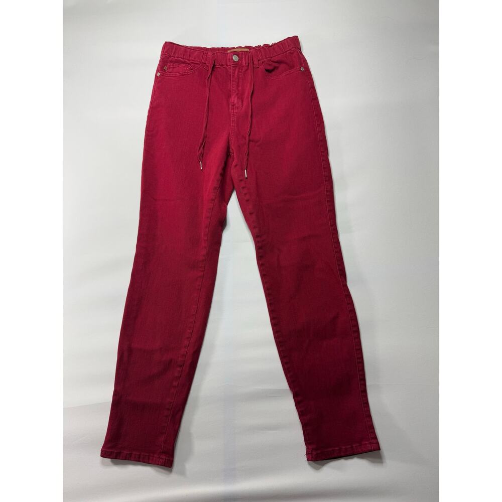 Judy Blue Women's Elastic Waist Tapered Red Garment Dyed Jeans - Size 9 (29x29)
